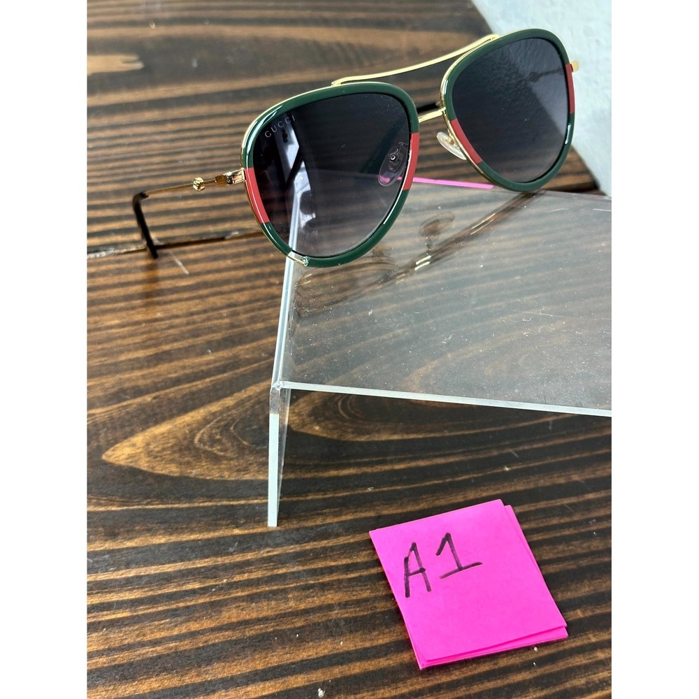 Gucci GG0062S 003 Unisex Green Gold Sunglasses Aviator Metal Full Rim 140 mm